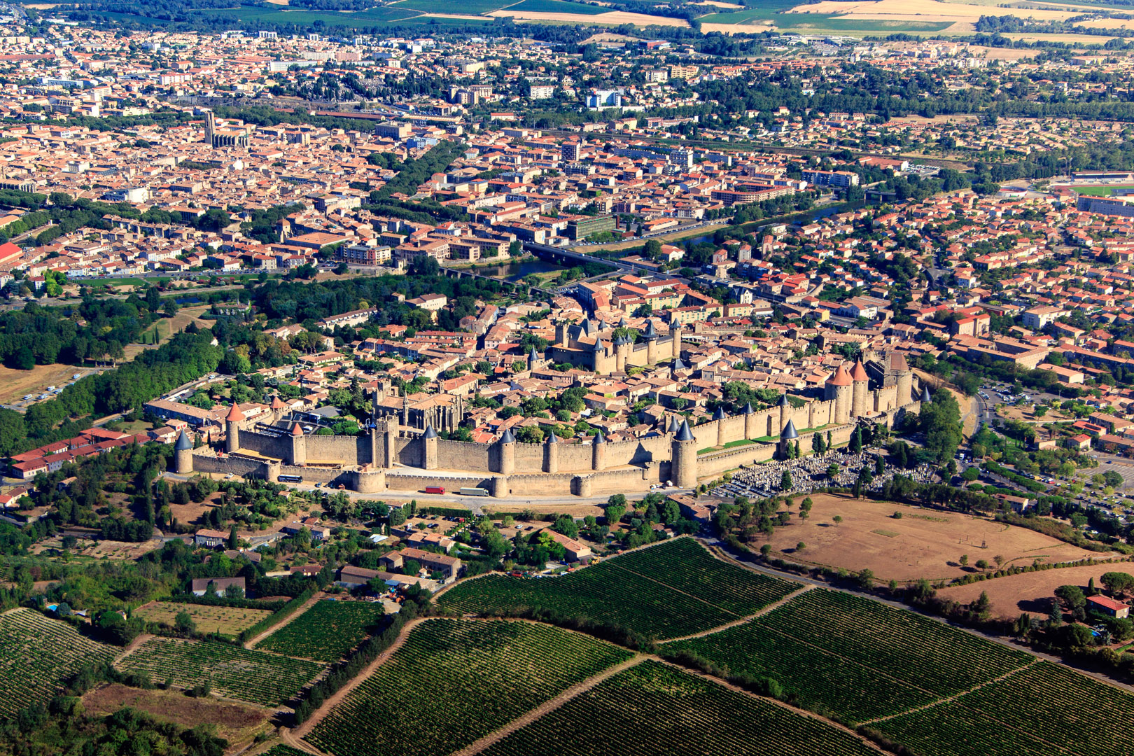 Vue aérienne de la cité de Carcassonne
